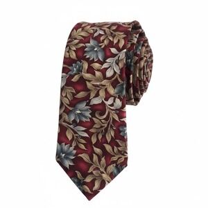 VTG 90s Van-Heusen 417 Silk Tie Burgundy Floral Leaf Pattern Men Necktie READ